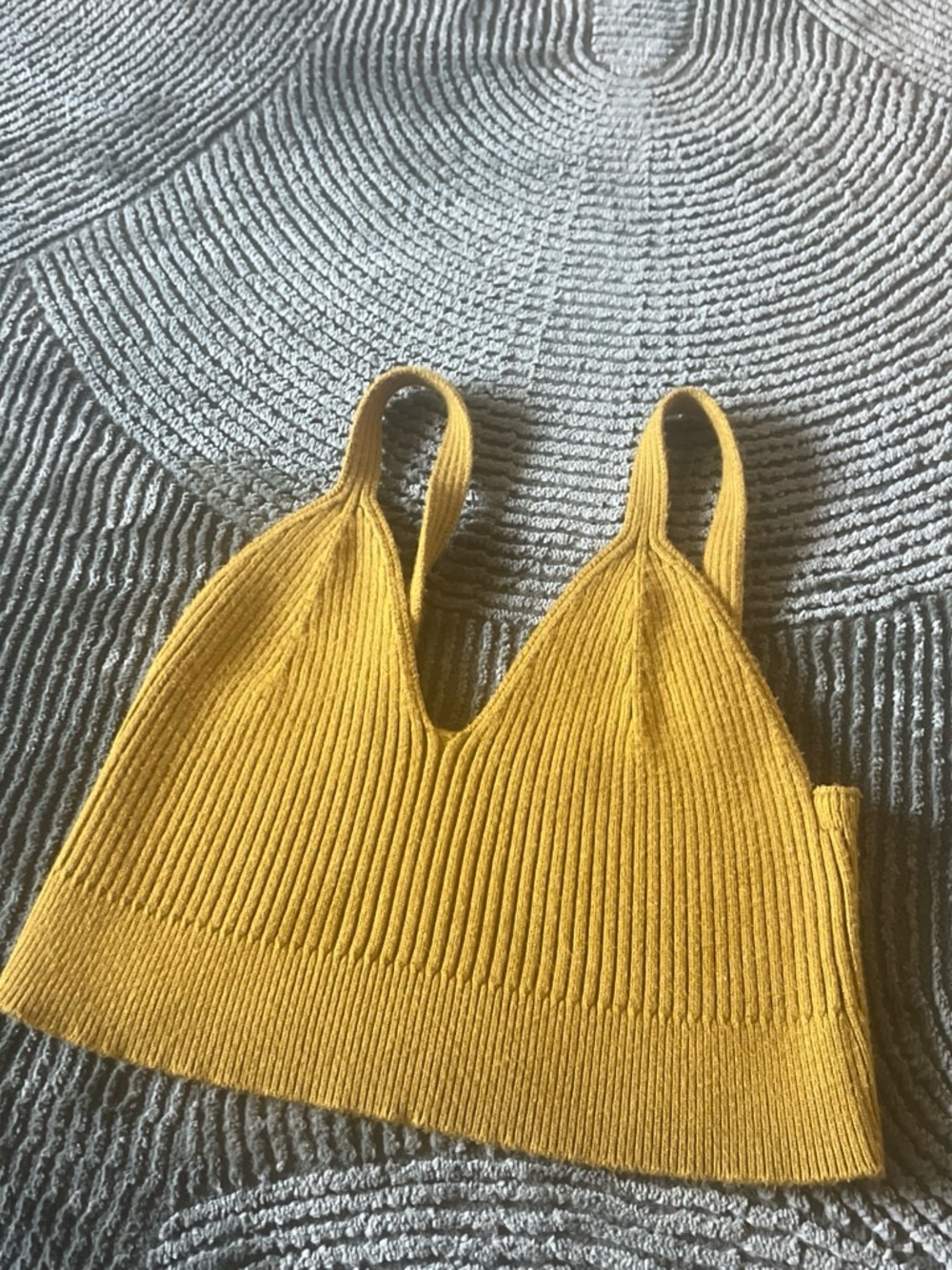 Source Unknown Mustard Ribbed Knit Crop Tank